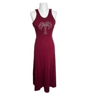 Vintage 70s OOPS California Jeweled Rhinestone A-Line Tank Maxi Dress Wine XS